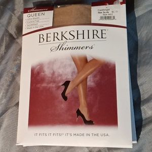 Berkshire shimmers ultra sheer control top sandal foot color is candlelight